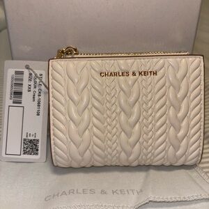 Charles & Keith Apolline Textured Top-Zip Wallet - Cream